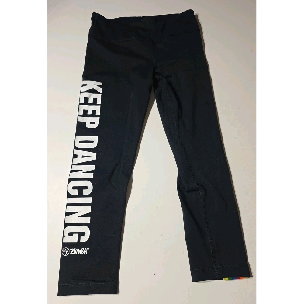 Zumba,‎ Varsity, Cropped Leggings, Small, Black Rainbow, Keep Dancing, Stretchy